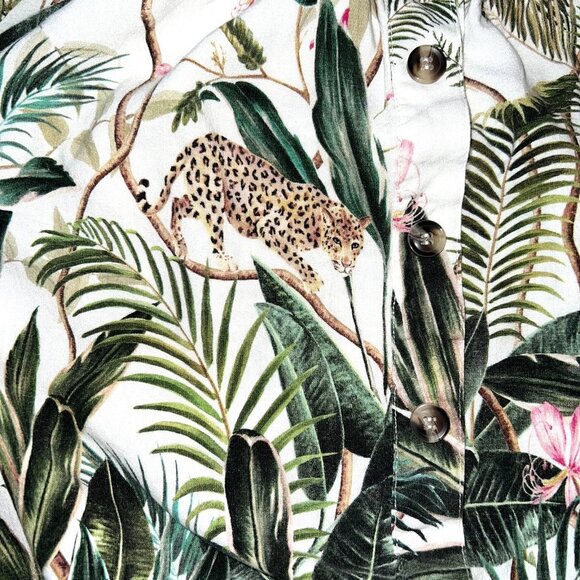 H&M Women's Size 10 Blouse Gathered Neck, Hem Cuffs Short Sleeve Cheetah Jungle - Picture 8 of 12